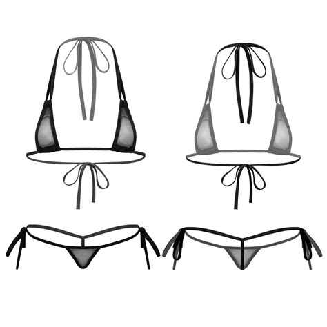 Women’s Sheer Mesh Extreme Bikini Halterneck Top and Tie Sides Micro