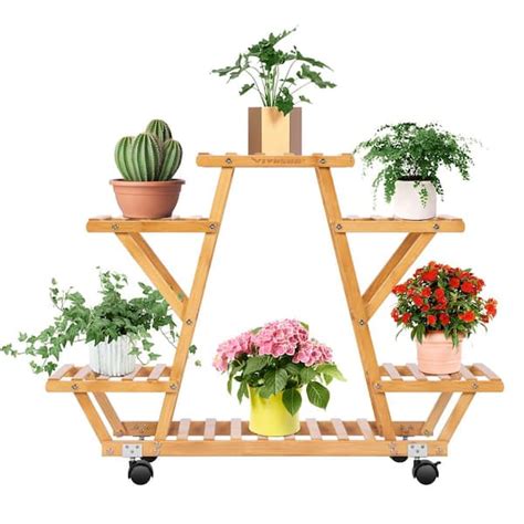 Vivosun 248 In Tall Indooroutdoor Bamboo Wood Plant Stand With