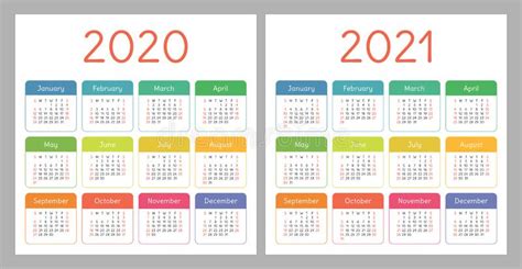 Calendar 2020 2021 2022 And 2023 English Color Vector Set Vertical