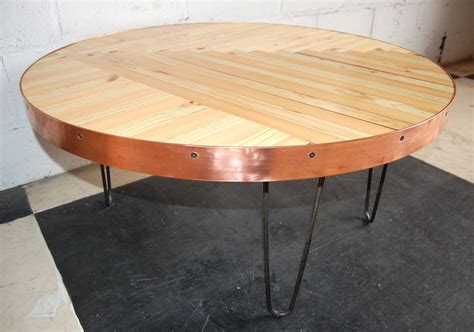Check spelling or type a new query. Copper Metal Edge Herringbone Wood Round Coffee Table on ...