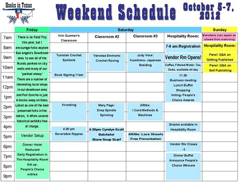 Weekend Schedule Template Excel Printable Schedule Template