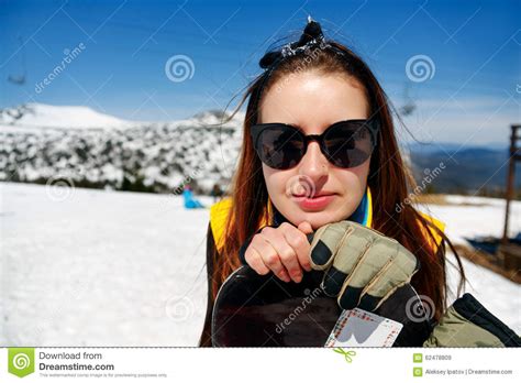 Portrait Of Young Woman Against A Background Of The Winter Sky Stock
