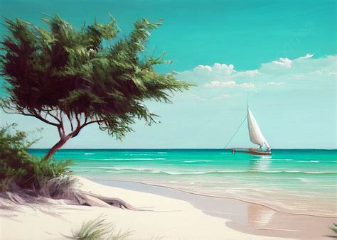 Summer Beach Oil Painting Sailboat Background Beach Painting