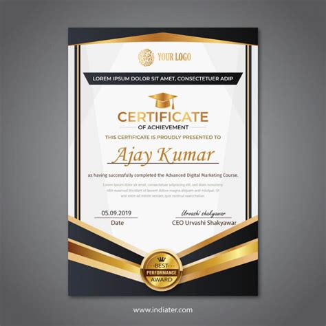 Certificate Best Performance Award Design Competition Free Within Best