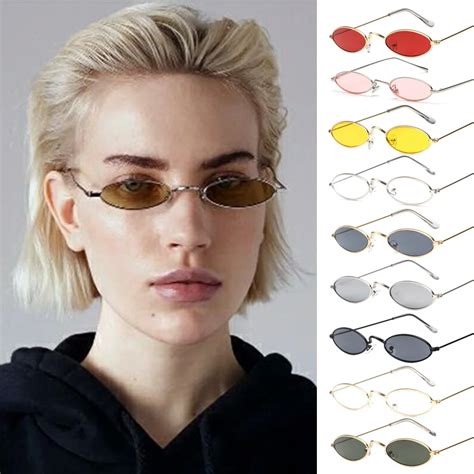 Fashion Chic Retro Small Sunglasses Women Men Matel Frame Narrow Oval Uv400 Sun Glasses Clear