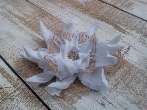 Rustic Wedding Flower Boho White Flower Brooch Shabby Shic White