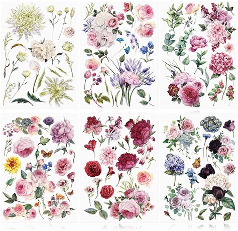 6 Sheets Spring Flowers Rub On Transfers Vintage Rose Rub On Transfers