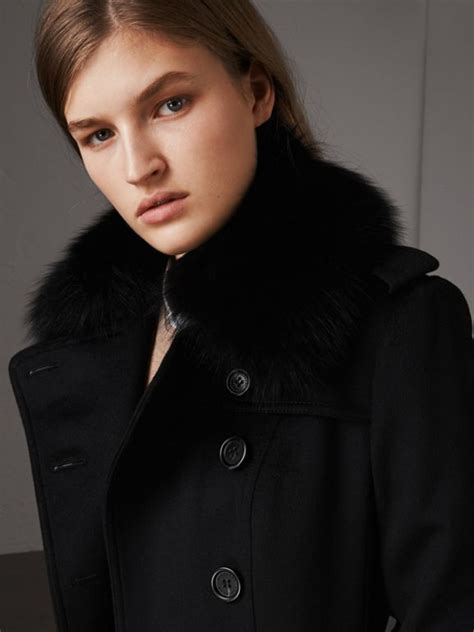 Wool Cashmere Trench Coat With Fur Collar In Black Women Burberry