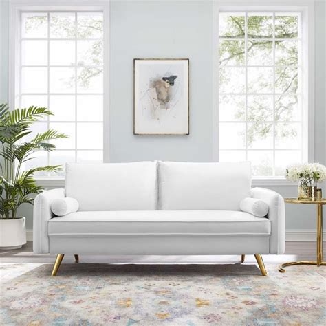 Modway Revive Contemporary Performance Velvet Upholstered Sofa In White