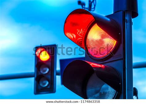 Traffic Lights Over Urban Intersection Red Stock Photo Edit Now
