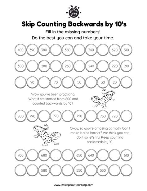 Skip Counting Backwards By 10s Little Sprout Art