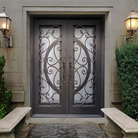 Arch Top Wrought Iron Double Entry Doors For Villa Y Doors