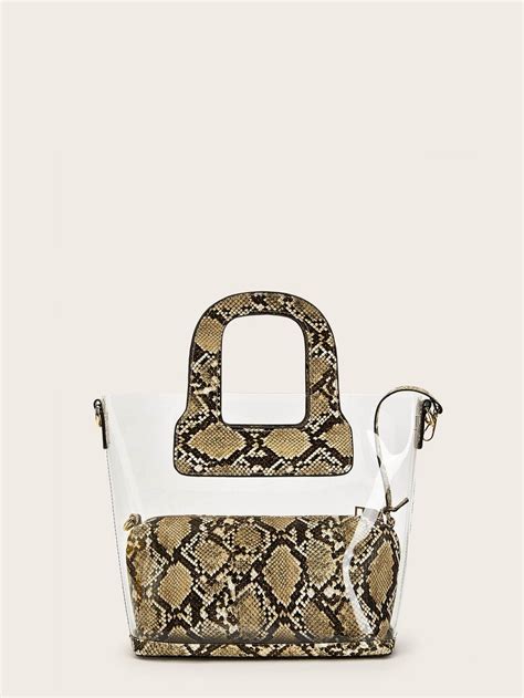 Clear Tote Bag With Snakeskin Pattern Clutch Clear Tote Bags