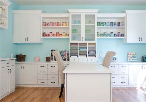 Craft rooms deserve a bold hand with color and glamour, so extend the accent shade you've chosen throughout the space onto your organization tools. 43 Clever & Creative Craft Room Ideas | Home Remodeling ...