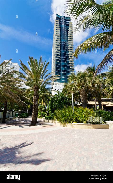 High Rise Building On Collins Avenue Seen From The Beach Side Miami