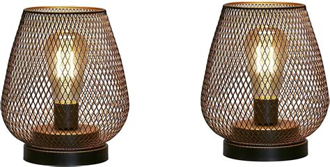 Set Of 2 Metal Cage Table Lamps Battery Operated Cordless Accent