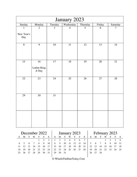 January 2023 Editable Calendar Vertical Layout Whatisthedatetodaycom