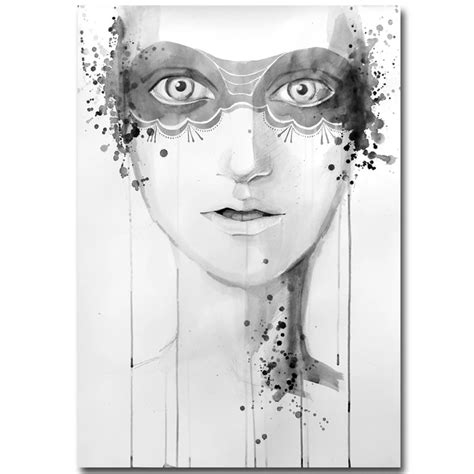 Large Canvas Painting White And Black Girl Face Abstract Art Oil