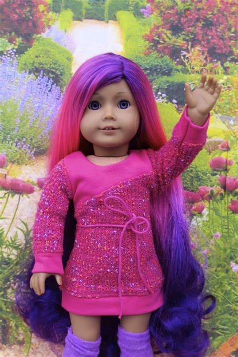 Ooak American Girl Custom Jlytm 44 Tan Doll Beautiful Purplepink Long