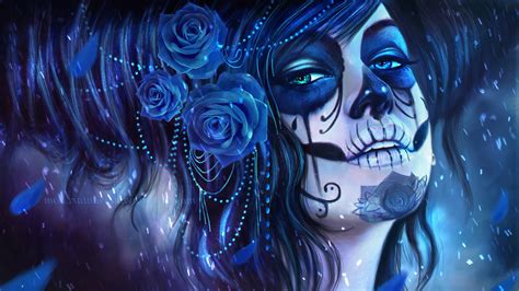 Sugar Skull Magicnaanavi Rose Artwork Blue Flowers Wallpapers Hd