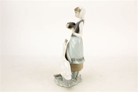 Lladró Girl Feeding Goose Porcelain Figurine Ebth