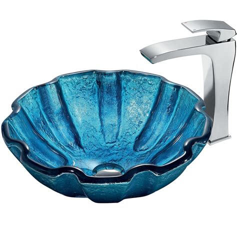 Shop Vigo Blue Glass Vessel Bathroom Sink With Faucet Drain Included