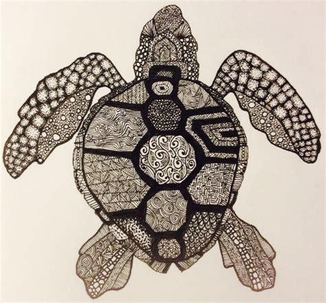 Turtle Zentangle Drawing Zentangle Drawings Turtle Drawings