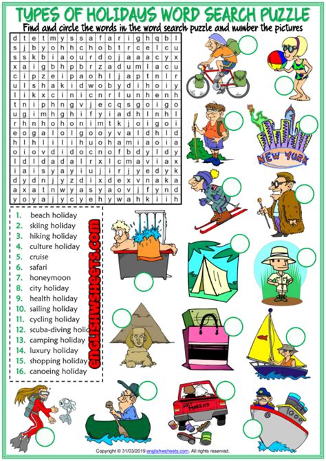 Holiday Types Esl Printable Word Search Puzzle Worksheet