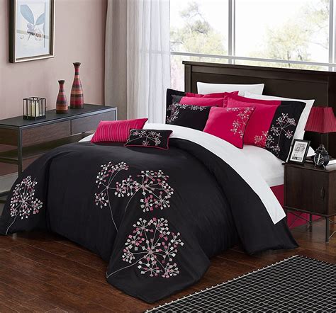 Pink Floral 8 Piece Comforter Set Color Black Size King Comforter