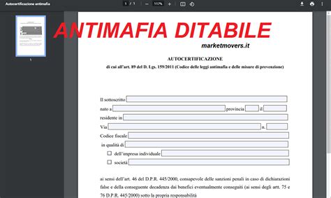 Mod Autocertificazione Antimafia Editabile PDF