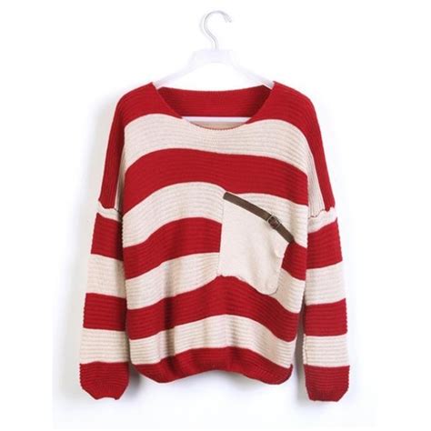 Red Stripes Loose Sweater With Pocket 30 Found On Polyvore Knit
