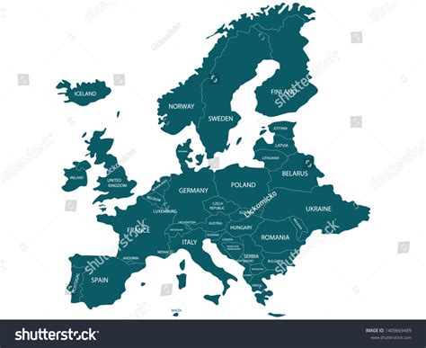 Simplified Blue Political Map Of Europe Royalty Free Stock Vector
