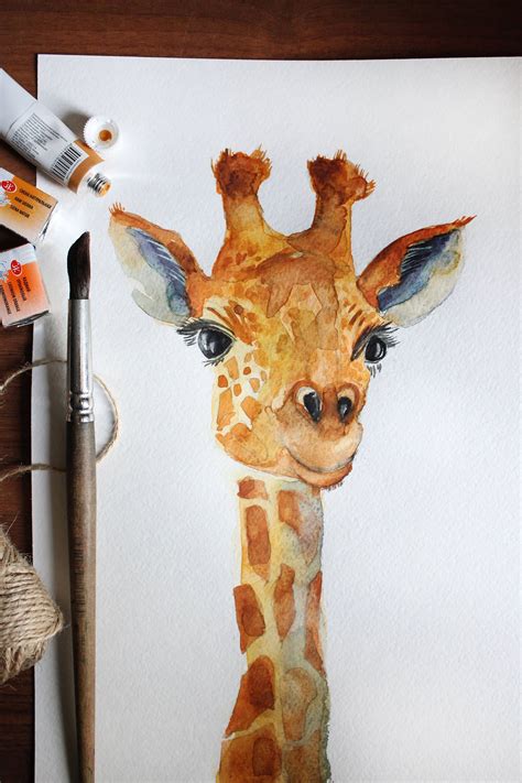 Original Watercolor Giraffe Portrait Of Giraffe Color Giraffe Art