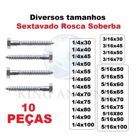 Parafuso Sextavado Rosca Soberba 1 4 3 16 5 16 10 PEÇAS Shopee