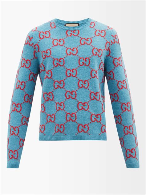 blue gg jacquard wool sweater gucci matchesfashion uk
