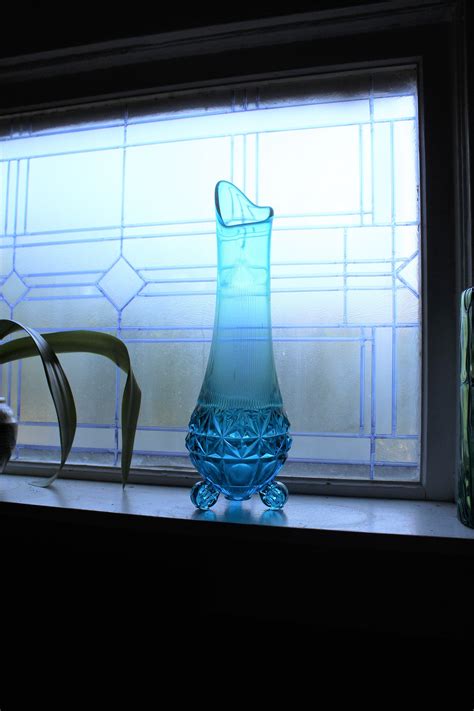 Large Blue Swung Glass Vase 17 Vintage Mid Century Modern