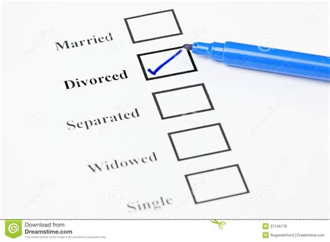 Type the letter m and your id number (eg m 5001010050080) and sms it to 32551. Marital Status Check List. Divorced Stock Photo - Image of ...