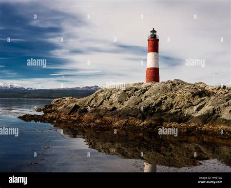 Lighthouse Les Eclaireurs In Beagle Channel Near Ushuaia Stock Photo