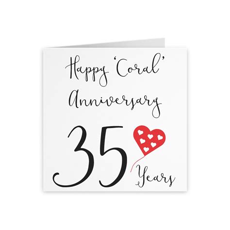 35th Wedding Anniversary Card Happy Coral Etsy Uk