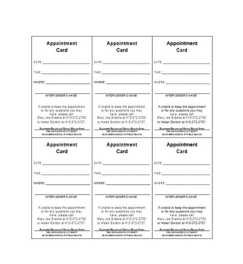 Medical Appointment Cards Free Printable