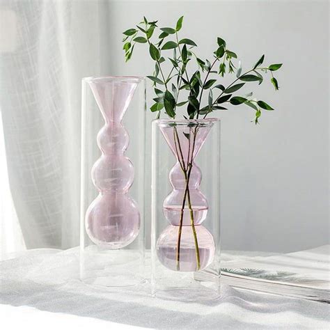 Glass Tube Vase Double Glass Vase Bubble Vase Plant Etsy In 2020 Double Glass Modern Glass