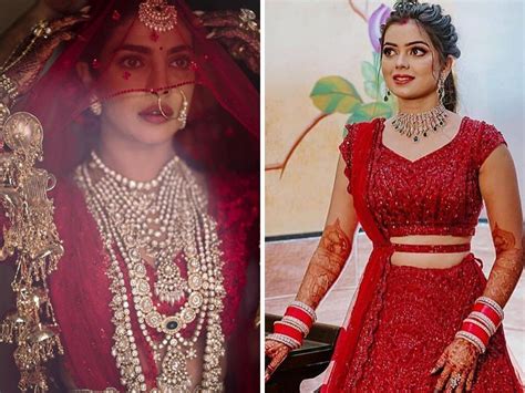 Priyanka Chopra Red Lehenga Bride Recreates Priyanka Chopras Sabyasachi Wedding Lehenga Look