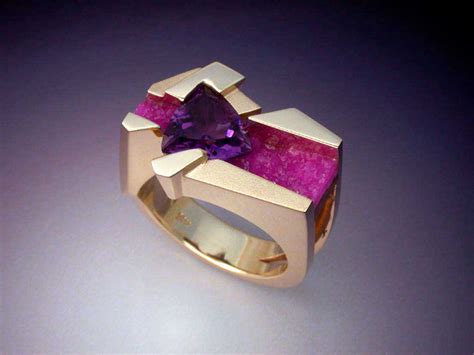 Unique Ring With Amethyst And Pink Druse Metamorphosis Jewelry Design