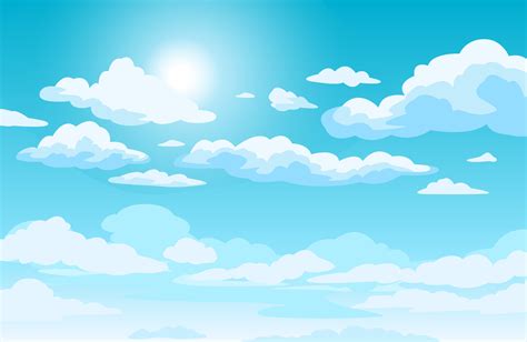 Blue Sky With Clouds Anime Style Background With Shining Sun And White Fluffy Clouds Sunny Day