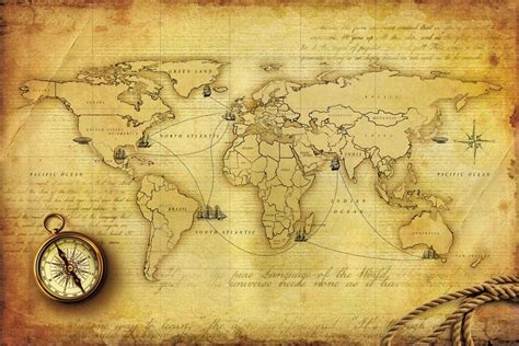 Walls And Murals Old World Map With Compass Vinyl Peel Old Wallpaper