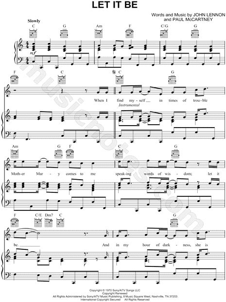 High quality sheet music for let it be by the beatles. Let It Be sheet music by The Beatles | ピアノ