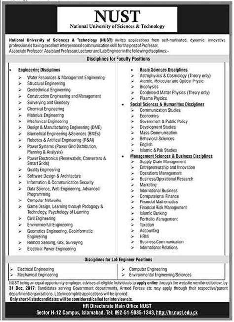 Apply by 30 jun 2021 job start: NUST University Professor & Lecturer Jobs 2021 Job ...