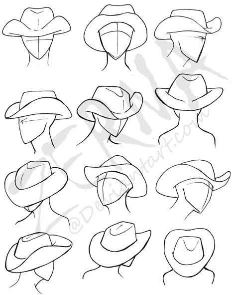 1) draw a rectangle that will define the conditional proportions and boundaries of the chosen drawing. Cowboy Hat References by *Zerna on deviantART (With images ...