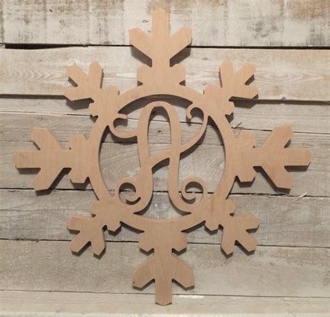 Unfinished Wood Snowflake With A Monogram Letter At The Center 195