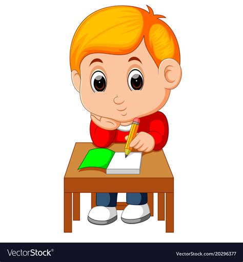 Cute Boy Writing And Thinking Be Happy Royalty Free Vector